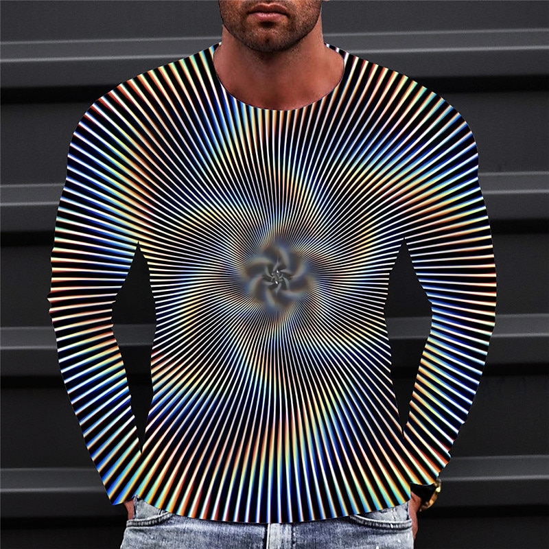Men's Optical Illusion Graphic Prints T Shirt Long Sleeve T shirt 3D Print Crew Neck Shirt Sports Designer Basic Daily Outdoor Street Blue A B Spring &  Fall Clothing Apparel S M L XL XXL 3XL 4XL