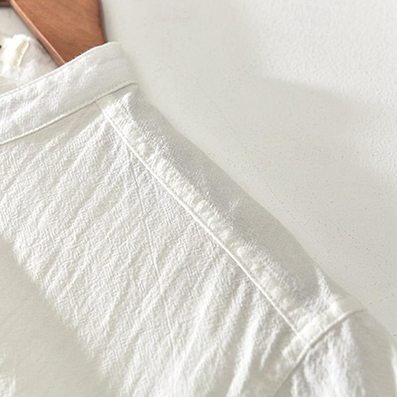 Men's Linen Shirt Shirt Summer Shirt Beach Shirt White Royal Blue Light Blue Short Sleeve Plain Stand Collar Summer Street Hawaiian Clothing Apparel