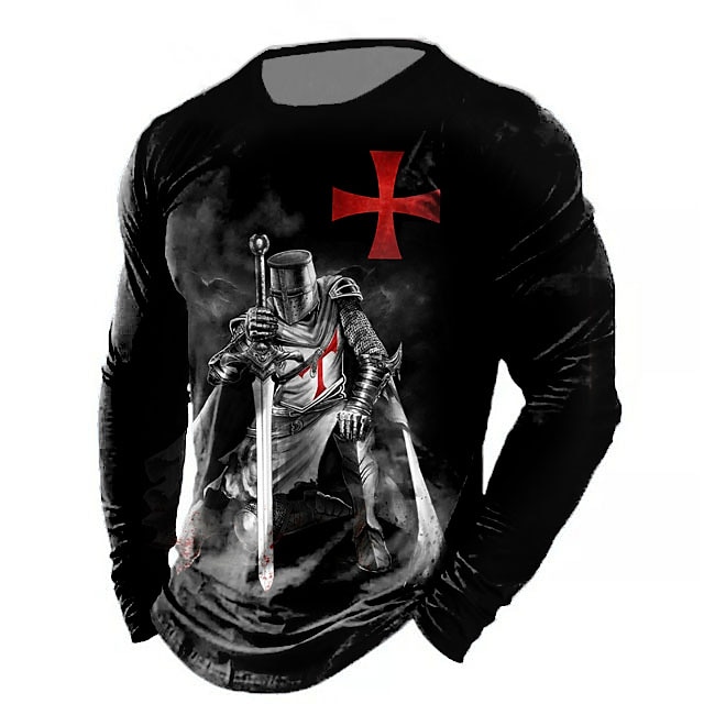 Men's T shirt Tee Distressed T Shirt Graphic Prints American Flag National Flag Crew Neck Khaki + Dark Grey Black White Black / Red Black / Brown 3D Print Outdoor Street Long Sleeve Print Clothing