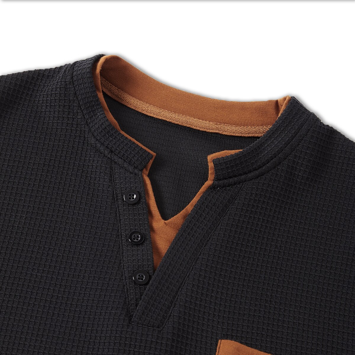 Men's Waffle Tee Waffle Henley Shirt Long Sleeve V Neck Spring &  Fall Solid Color Fashion Basic Fake two piece Street Casual Sports Black White Burgundy Top Tee for Men