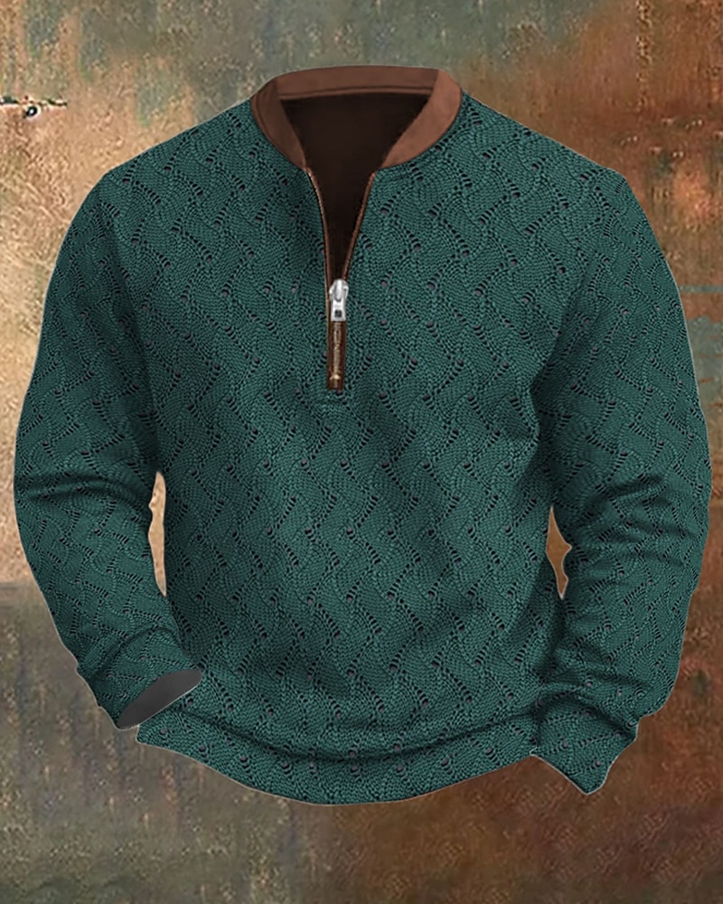 Men's Sweatshirt Quarter Zip Sweatshirt Blue Black White Brown Khaki Half Zip Geometric Zipper Daily Sports & Outdoor Holiday Polyester Streetwear Basic Casual Spring Fall Clothing Apparel Hoodies