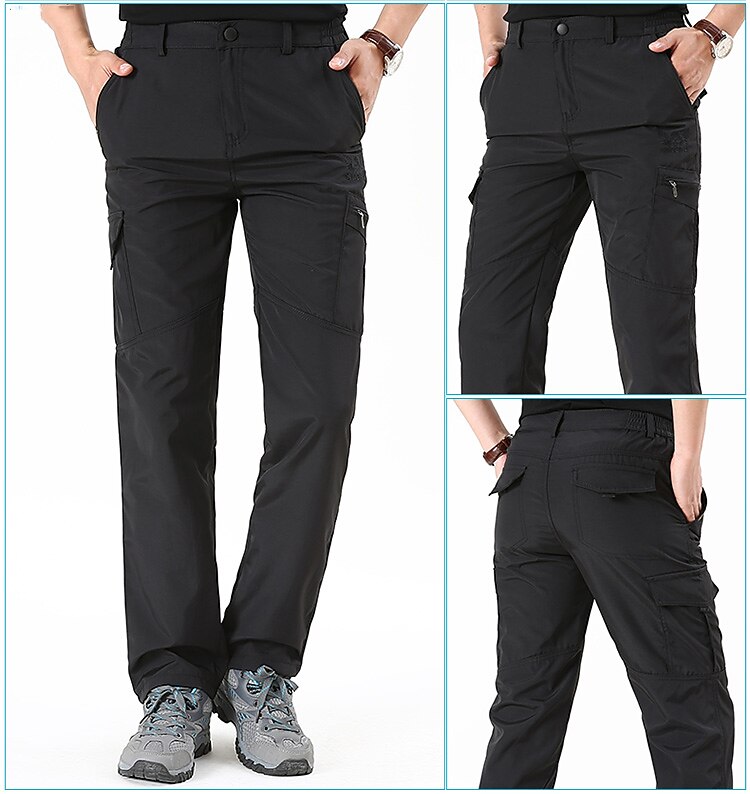 Men's Hiking Pants Trousers Fleece Lined Pants Softshell Pants Military Winter Outdoor Thermal Warm Windproof Multi Pockets Sweat wicking Pants / Trousers Bottoms Elastic Waist Zipper Pocket Black