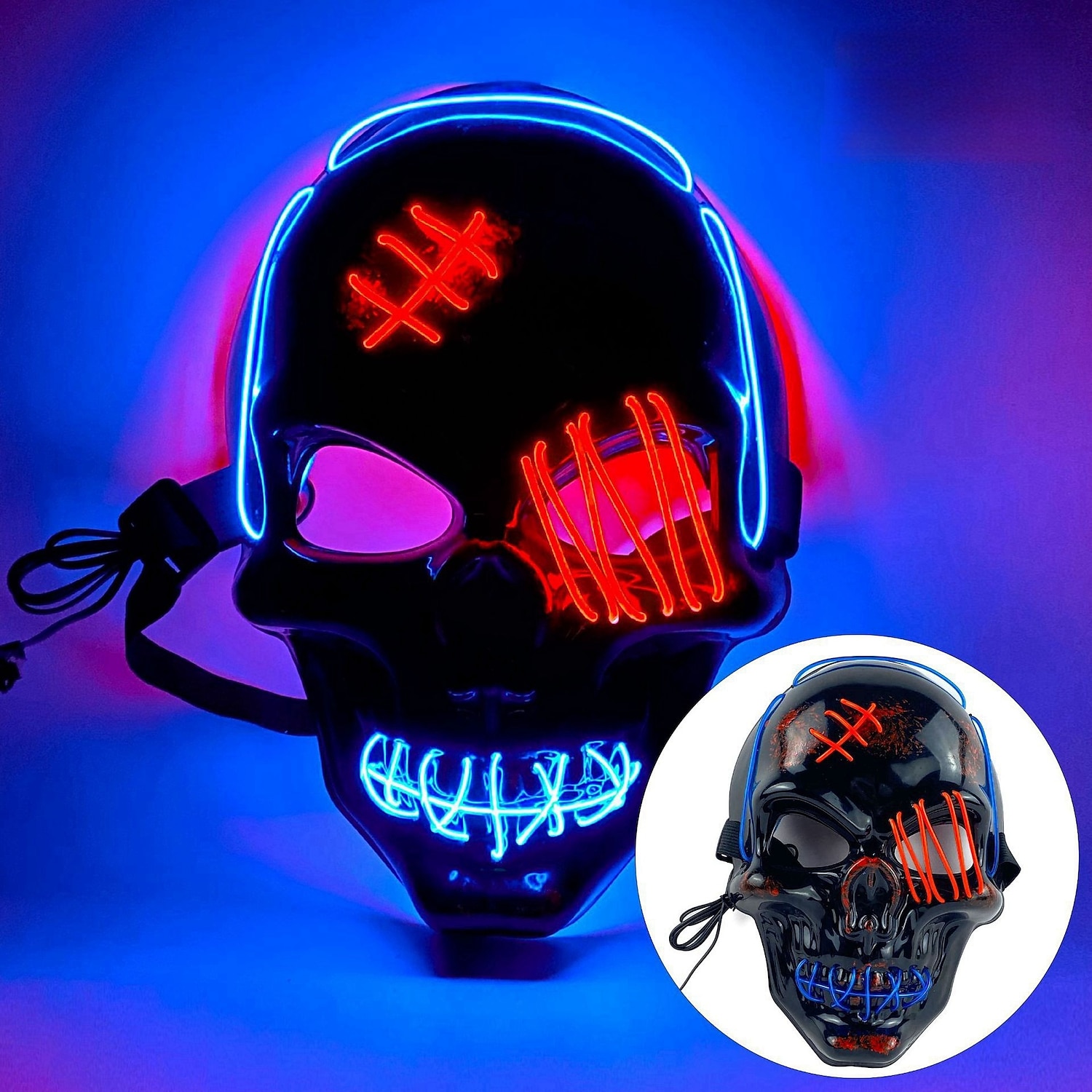Halloween Glowing Mask LED Light Up Skeleton Pirate Mask Halloween Mask for Festival Cosplay Halloween Prop Carnival Gifts