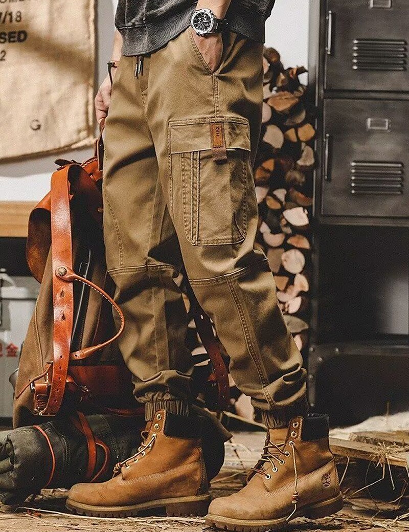 Men's Cargo Pants Cargo Trousers Techwear Pocket Drawstring Elastic Waist Plain Comfort Breathable Outdoor Daily Going out Cotton Blend Fashion Casual Black Khaki