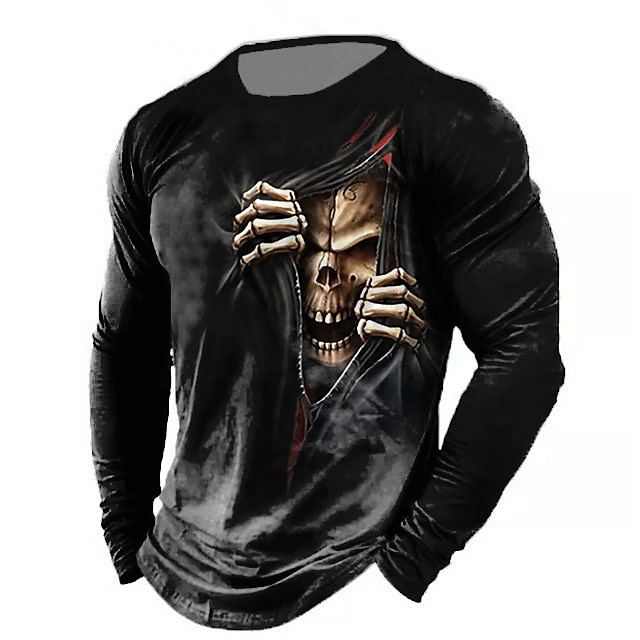 Men's T shirt Tee Distressed T Shirt Graphic Prints American Flag National Flag Crew Neck Khaki + Dark Grey Black White Black / Red Black / Brown 3D Print Outdoor Street Long Sleeve Print Clothing