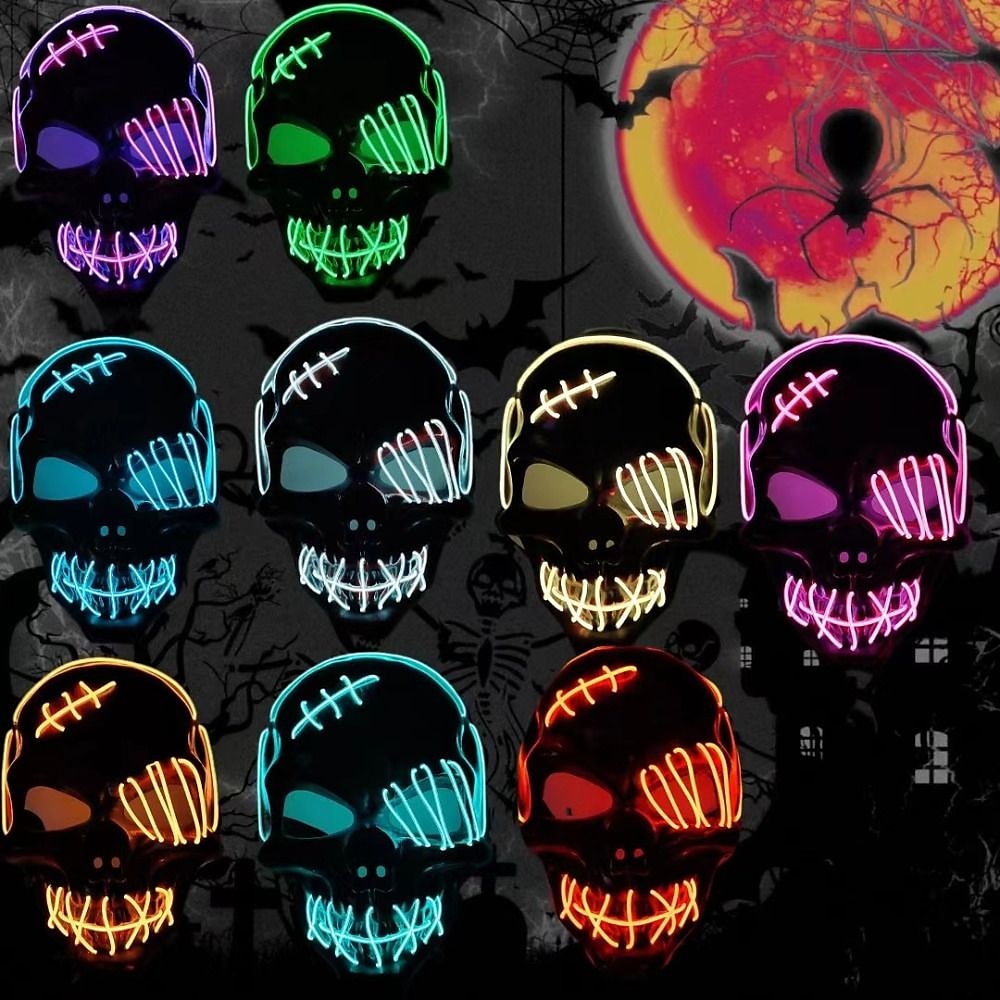 Halloween Glowing Mask LED Light Up Skeleton Pirate Mask Halloween Mask for Festival Cosplay Halloween Prop Carnival Gifts