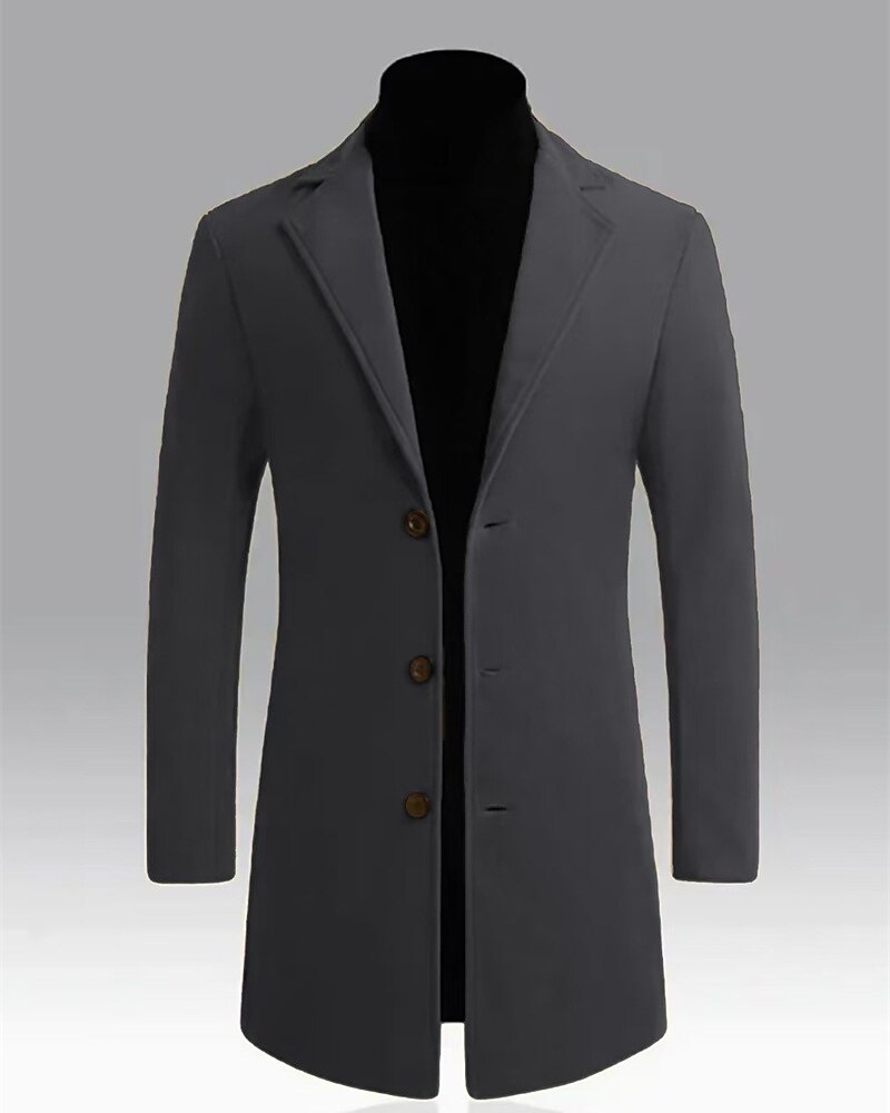 Men's Overcoat Trench Coat Long Trench Coat Vacation Daily Fall Winter Windproof Warm Outerwear Clothing Apparel Fashion Classic Plain Pocket Lapel Single Breasted One-button