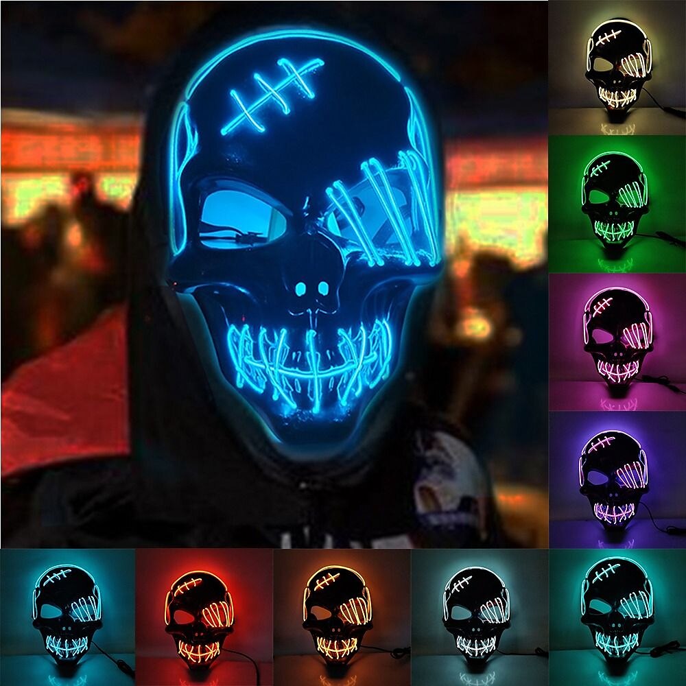 Halloween Glowing Mask LED Light Up Skeleton Pirate Mask Halloween Mask for Festival Cosplay Halloween Prop Carnival Gifts