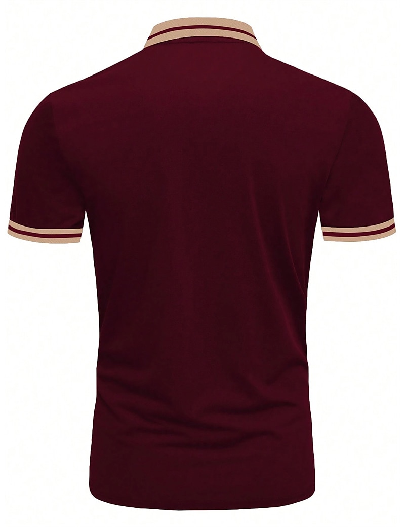 Men's Button Up Casual Holiday Lapel Short Sleeve Fashion Basic Color Block Patchwork Embroidered Summer Regular Fit Polo Shirt