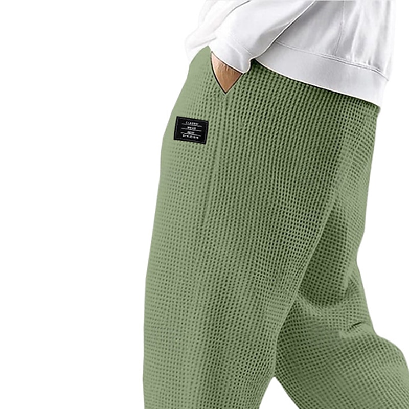 Men's Waffle Sweatpants Joggers Trousers Casual Pants Drawstring Elastic Cuff Solid Color Comfort Full Length Outdoor Daily Streetwear Fashion Chic & Modern Black White Stretchy