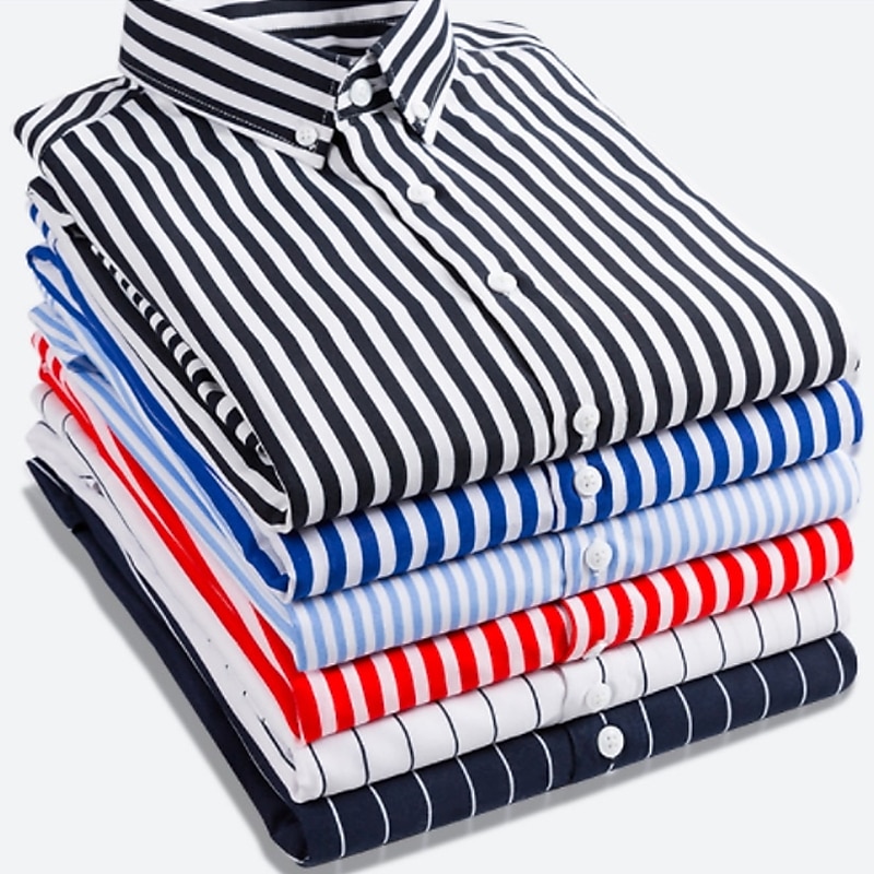 Men's Dress Shirt Striped Shirt Button Down Shirt Collared Shirt Striped Wedding Back to Office Black White Red Navy Blue Long Sleeve Clothing Apparel
