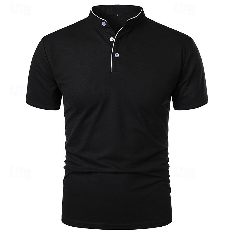Men's Golf Shirt Golf Polo Work Casual Stand Collar Short Sleeve Basic Modern Color Block Patchwork Button Spring & Summer Regular Fit Wine Black White Pink Navy Blue Green Golf Shirt