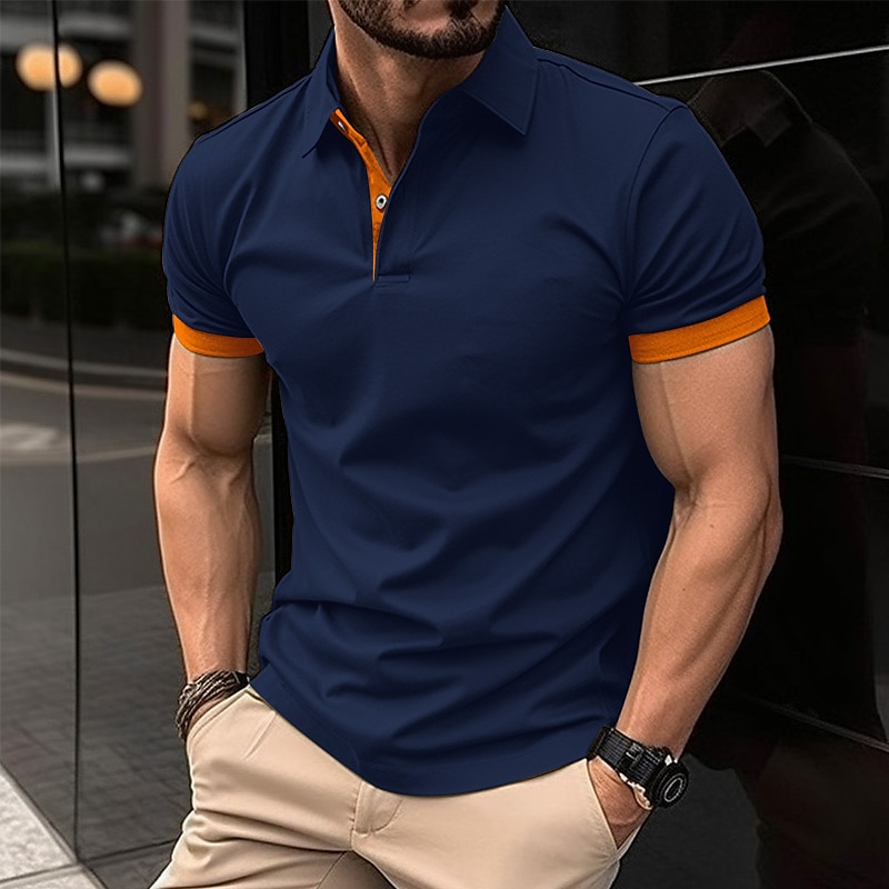 Men's Polo Shirt Golf Shirt Casual Holiday Lapel Classic Short Sleeve Fashion Basic Plain Button Summer Regular Fit Black Pink Wine Navy Blue Blue Orange Polo Shirt
