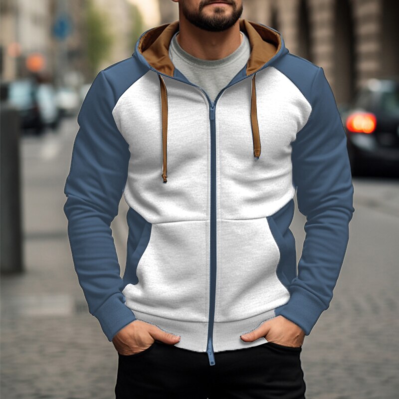Men's Hoodie Zip Up Hoodies White Army Green Navy Blue Brown Hooded Color Block Sports & Outdoor Daily Holiday Streetwear Cool Casual Spring &  Fall Clothing Apparel Hoodies Sweatshirts  Long Sleeve