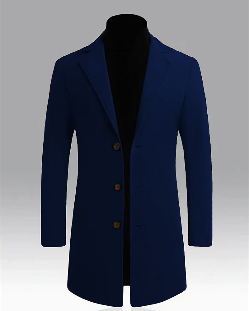 Men's Overcoat Trench Coat Long Trench Coat Vacation Daily Fall Winter Windproof Warm Outerwear Clothing Apparel Fashion Classic Plain Pocket Lapel Single Breasted One-button