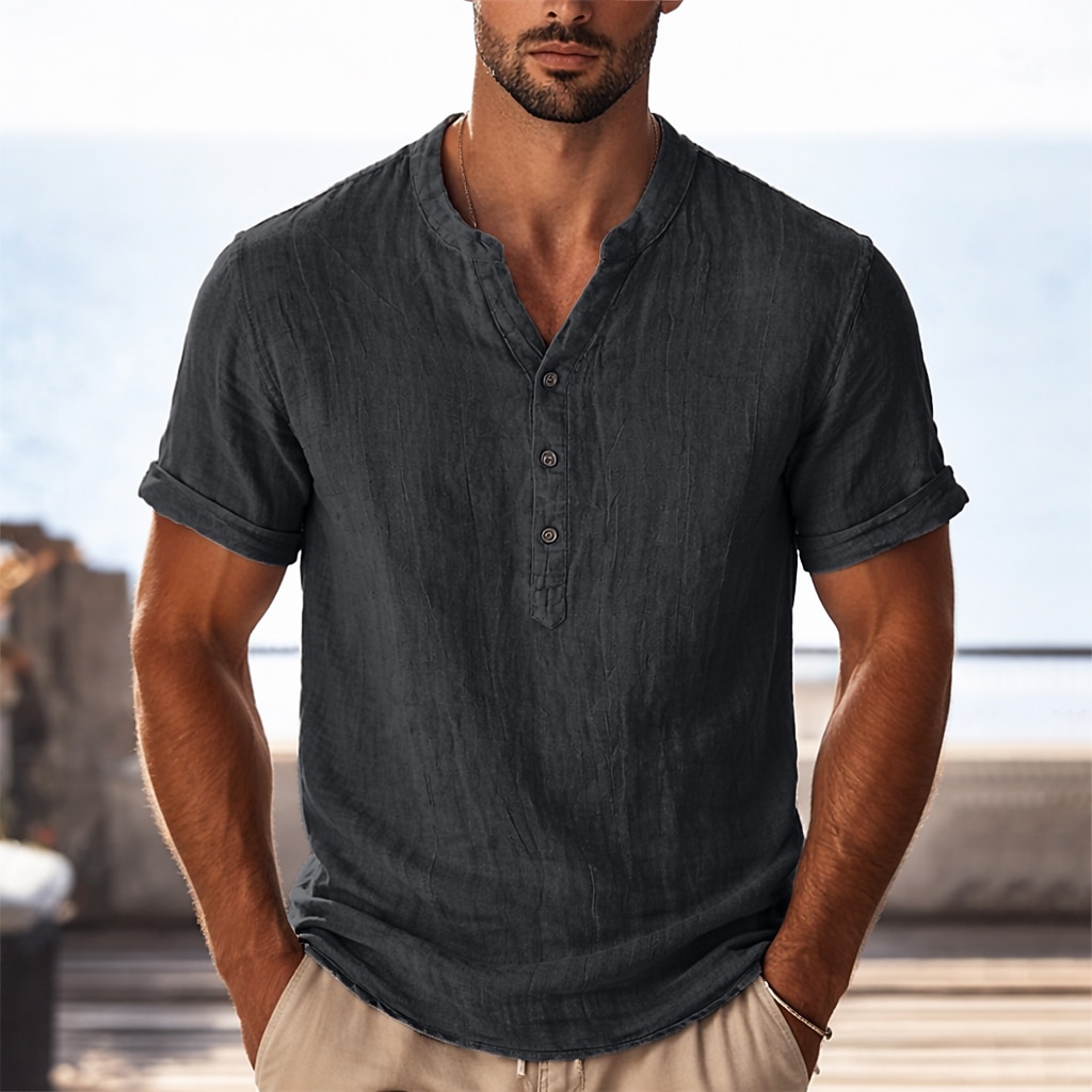 Men's T Shirt Knit Tee Tee Top Short Sleeve Henley Summer Solid Color Fashion Lightweight Basic Plain Casual Vacation Street Black White Gray Top Tee for Men