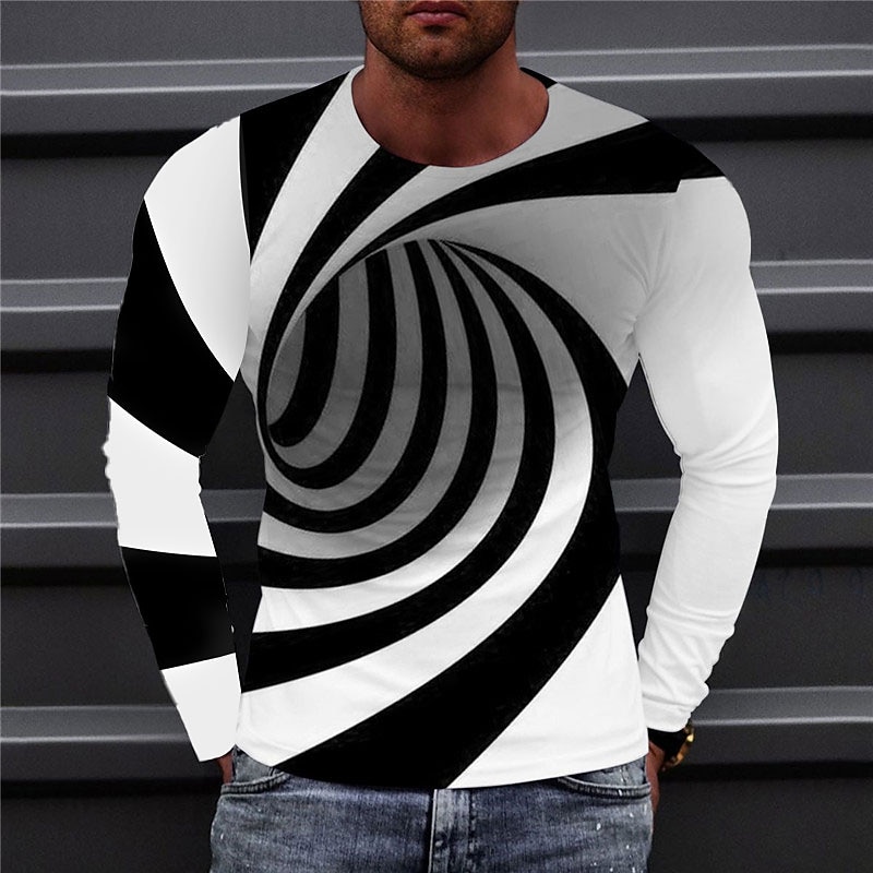 Men's Optical Illusion Graphic Prints T Shirt Long Sleeve T shirt 3D Print Crew Neck Shirt Sports Designer Basic Daily Outdoor Street Blue A B Spring &  Fall Clothing Apparel S M L XL XXL 3XL 4XL