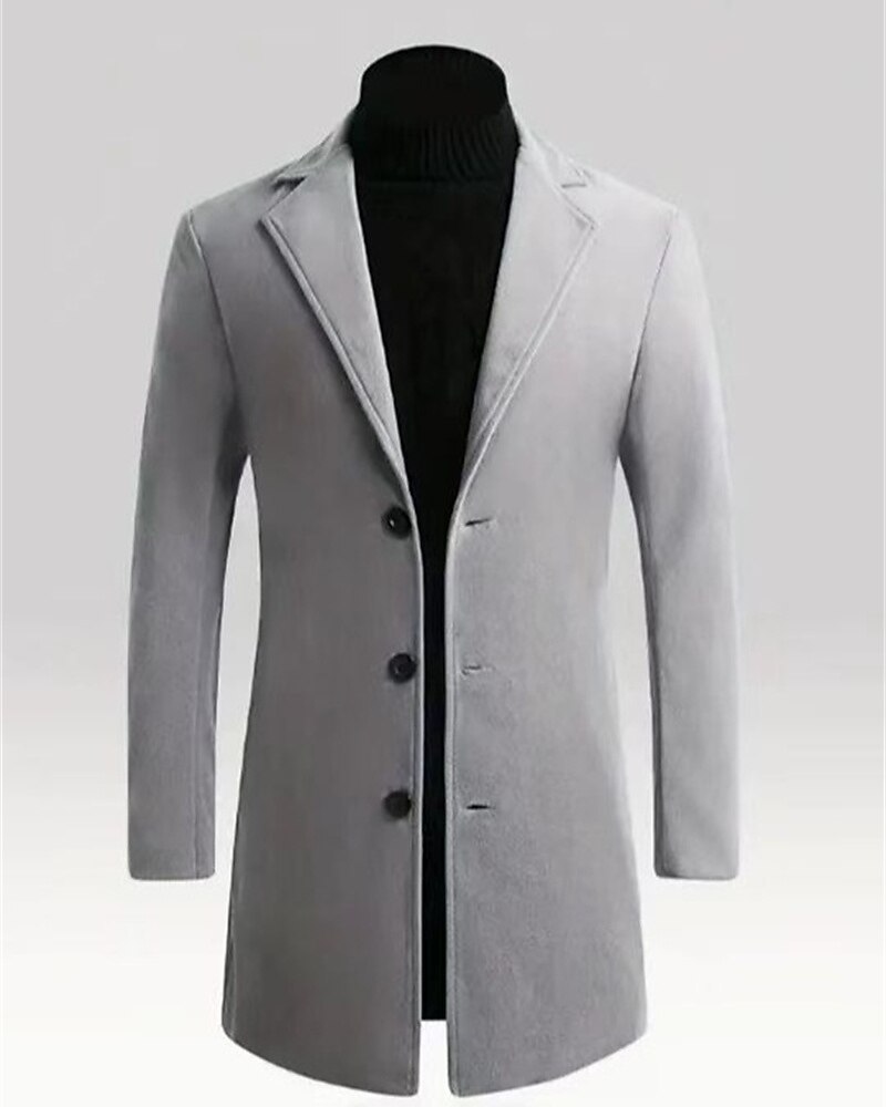 Men's Overcoat Trench Coat Long Trench Coat Vacation Daily Fall Winter Windproof Warm Outerwear Clothing Apparel Fashion Classic Plain Pocket Lapel Single Breasted One-button