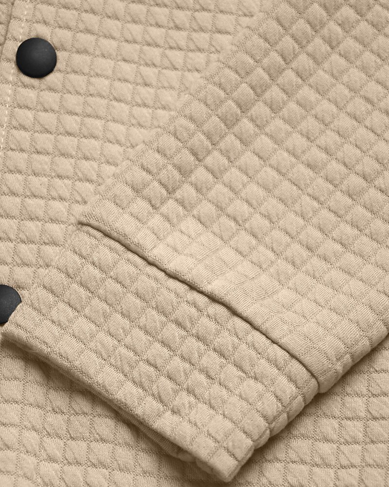 Men's Waffle Jacket Shirt Jacket Casual Jacket Vacation Daily Breathable Jacquard Pocket Spring Fall Plain Fashion Classic Lapel Regular Black White Khaki Army Green Dark Gray Jacket