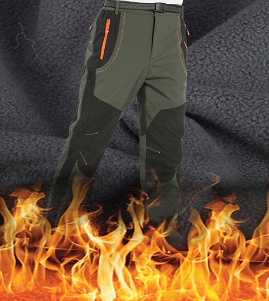 Men's Fleece Lined Pants Waterproof Hiking Pants Trousers Softshell Pants Winter Outdoor Thermal Warm Windproof Fleece Lining Pants / Trousers Bottoms Army Green Gray Black Hunting Fishing Climbing