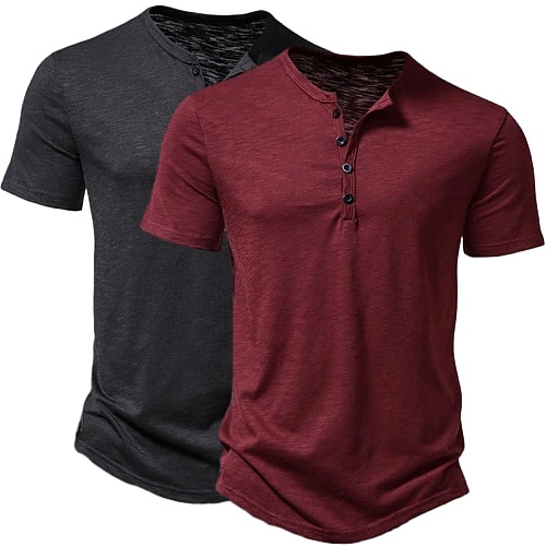 2 Pack Men's T Shirt Henley Shirt Tee Top Short Sleeve Plain Solid Designer Basic Modern Contemporary Buttons Plain Henley Vacation Street Casual Summer Henley T-Shirt