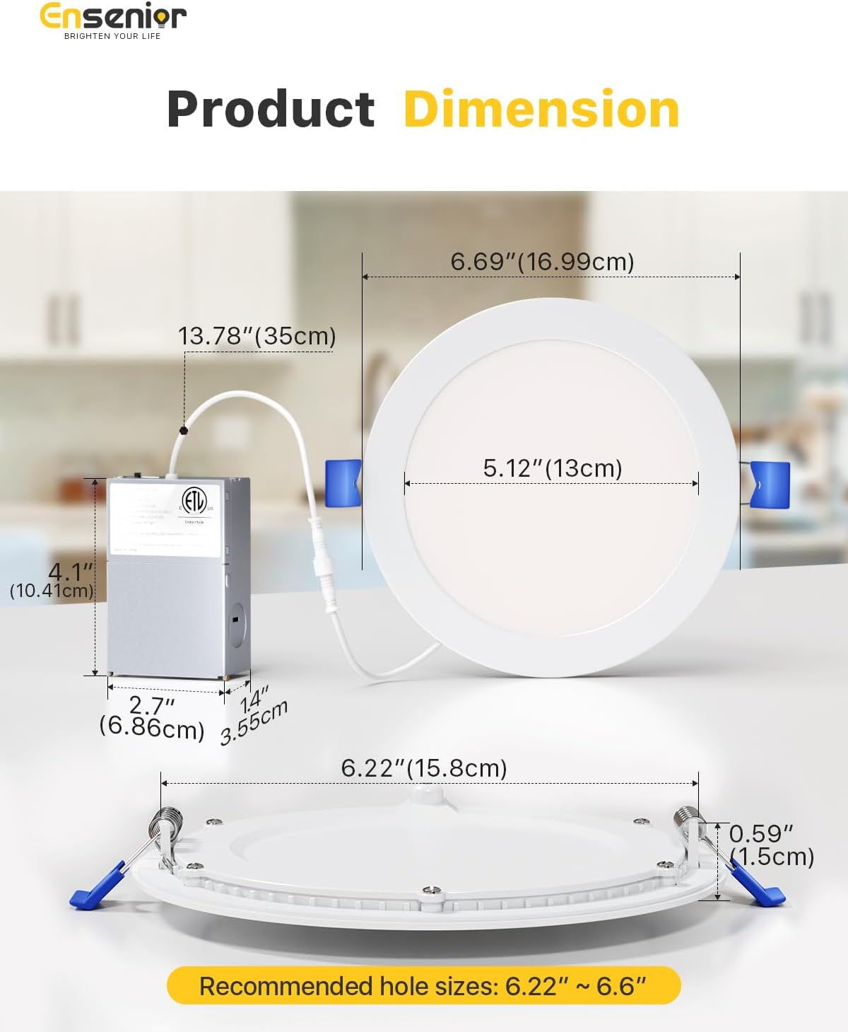 Ensenior 12 Pack 6 Inch LED Recessed Ceiling Light, Dimmable, 2700K-5000K 5CCT, 1200LM 12W 120V, High Brightness Canless Wafer Downlight - ETL&FCC&IC