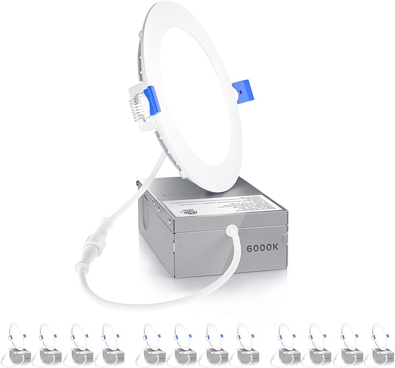 Ensenior 12 Pack 6 Inch LED Recessed Ceiling Light, Dimmable, 2700K-5000K 5CCT, 1200LM 12W 120V, High Brightness Canless Wafer Downlight - ETL&FCC&IC