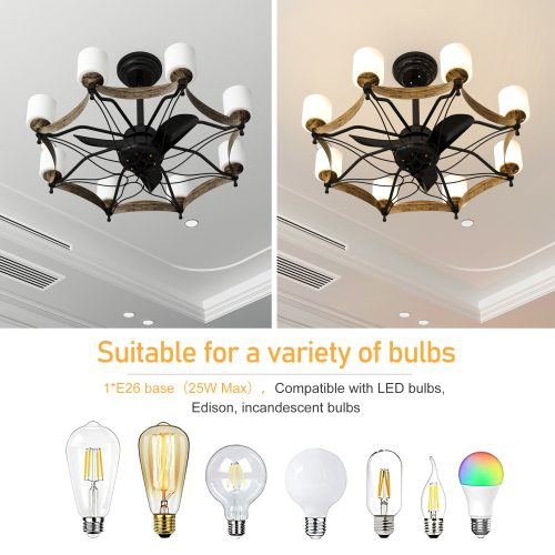 Matte Black Ceiling Fans With Remote Control 8 lights, DC Motor, 3 ABS Blades, Multi-Speed, Reversible Airflow, Timing and Anti-theft function, indoor transitional Ceiling Fan, ETL&FCC Certification