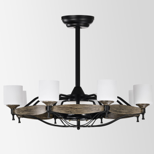 Matte Black Ceiling Fans With Remote Control 8 lights, DC Motor, 3 ABS Blades, Multi-Speed, Reversible Airflow, Timing and Anti-theft function, indoor transitional Ceiling Fan, ETL&FCC Certification