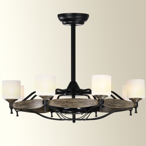 Matte Black Ceiling Fans With Remote Control 8 lights, DC Motor, 3 ABS Blades, Multi-Speed, Reversible Airflow, Timing and Anti-theft function, indoor transitional Ceiling Fan, ETL&FCC Certification