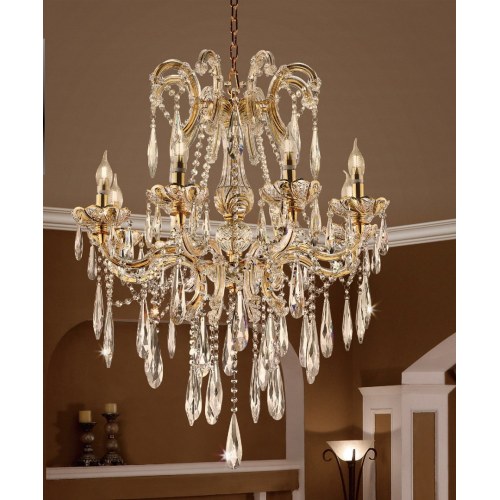 35" Tall" Luminere" 8 LED Light Chandelier with Crystals, Matte Gold and Crystal