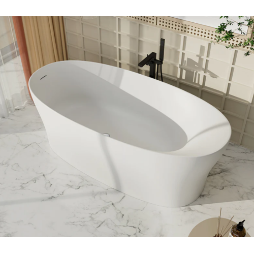 67'' Solid Surface Stone Resin Freestanding Soaking Bathtub Comfortable Backrest Design