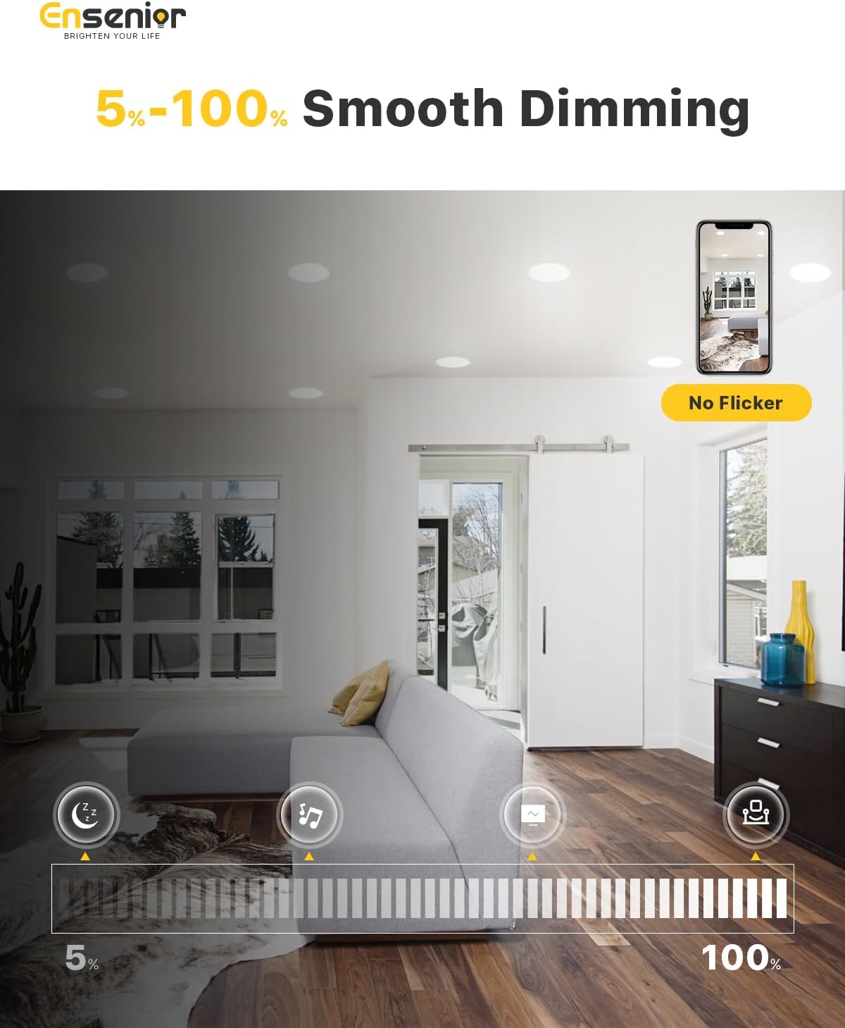 Ensenior 12 Pack 6 Inch LED Recessed Ceiling Light, Dimmable, 2700K-5000K 5CCT, 1200LM 12W 120V, High Brightness Canless Wafer Downlight - ETL&FCC&IC