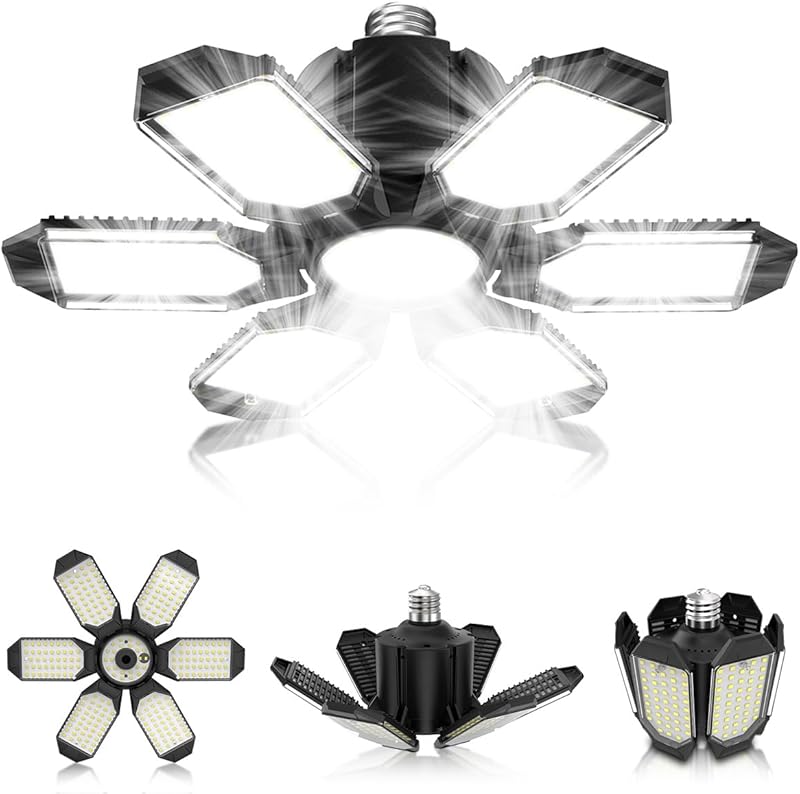 Garage Lights - 2Pack Super Bright 32000LM LED Garage Ceiling Light 6500K LED Shop Light w/ 6 Deformable Panels Screw in E26/E27 Socket Light Bulbs for Workshop Storage Warehouse Attic