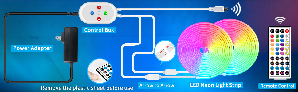 Led neon strip light 100ft Connection operation