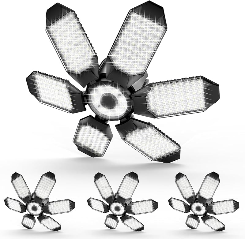 Garage Lights - 2Pack Super Bright 32000LM LED Garage Ceiling Light 6500K LED Shop Light w/ 6 Deformable Panels Screw in E26/E27 Socket Light Bulbs for Workshop Storage Warehouse Attic