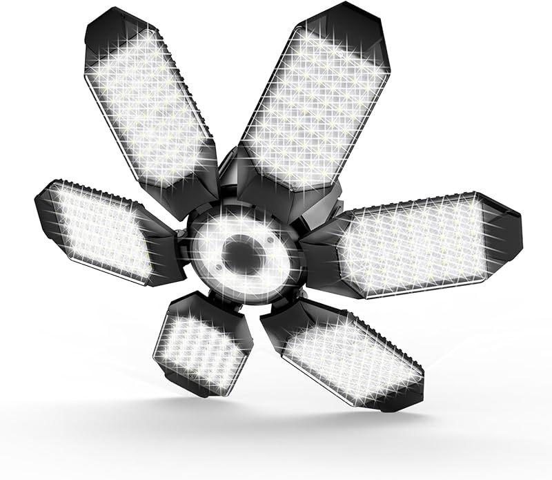 Garage Lights - 2Pack Super Bright 32000LM LED Garage Ceiling Light 6500K LED Shop Light w/ 6 Deformable Panels Screw in E26/E27 Socket Light Bulbs for Workshop Storage Warehouse Attic