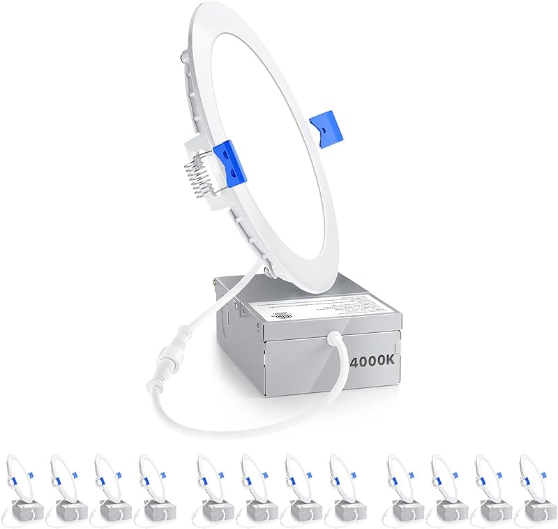 Ensenior 12 Pack 6 Inch LED Recessed Ceiling Light, Dimmable, 2700K-5000K 5CCT, 1200LM 12W 120V, High Brightness Canless Wafer Downlight - ETL&FCC&IC