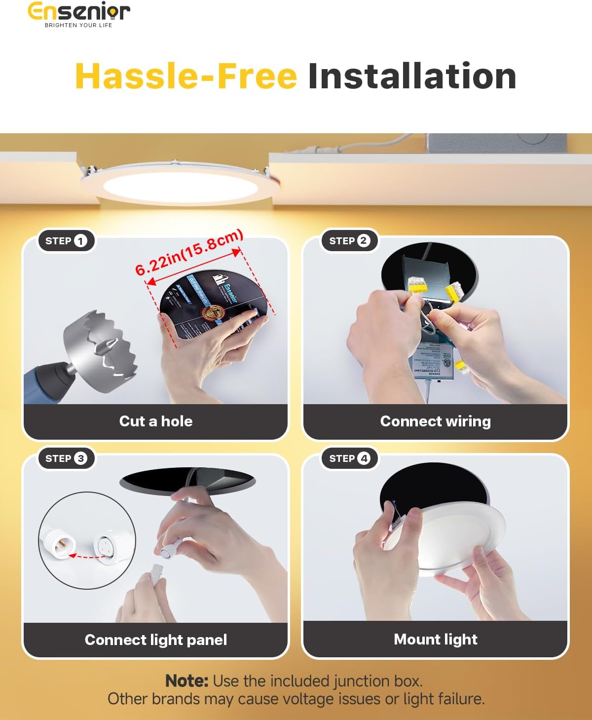 Ensenior 12 Pack 6 Inch LED Recessed Ceiling Light, Dimmable, 2700K-5000K 5CCT, 1200LM 12W 120V, High Brightness Canless Wafer Downlight - ETL&FCC&IC