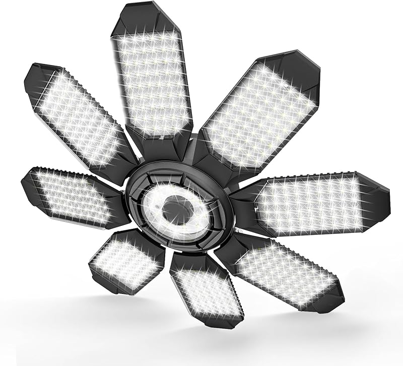 Garage Lights - 2Pack Super Bright 32000LM LED Garage Ceiling Light 6500K LED Shop Light w/ 6 Deformable Panels Screw in E26/E27 Socket Light Bulbs for Workshop Storage Warehouse Attic