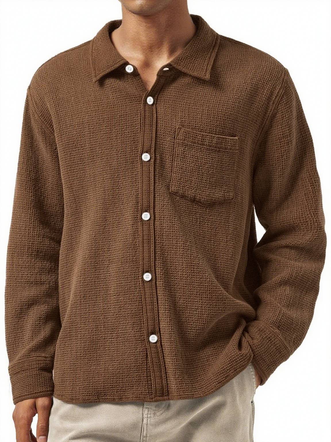 2025 Fall New Arrival Men' Texture Lapel Pocket Casual Long Sleeve Shirt
