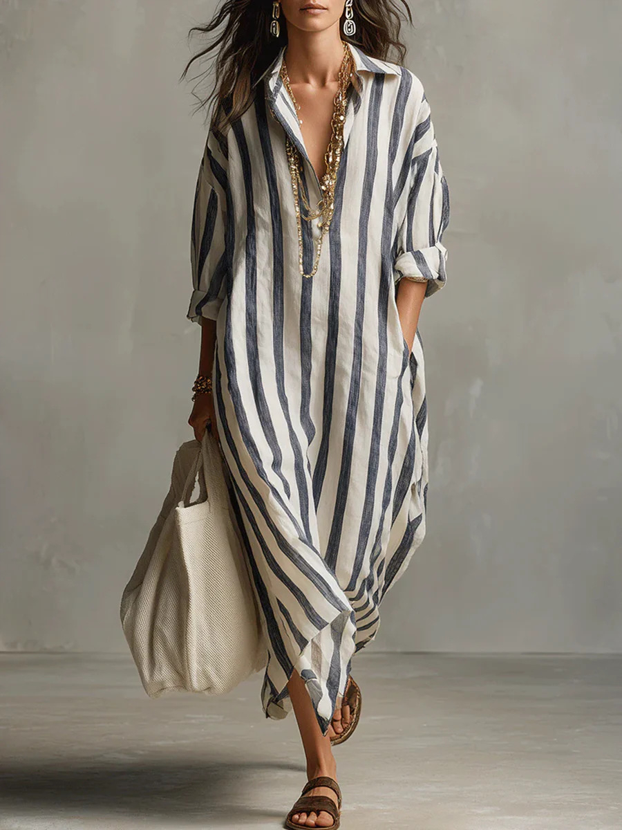Vertical Striped Shirt Dress-🔥BUY NOW GET 55% OFF🔥