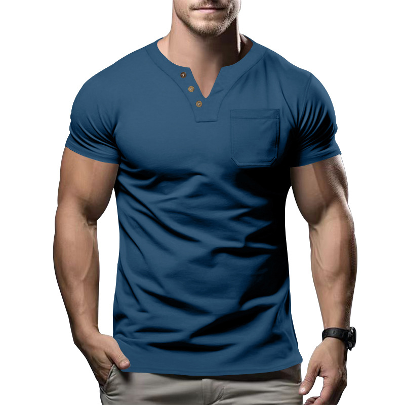 Men's Short-Sleeved Linen Cotton Casual Band Collar Shirt