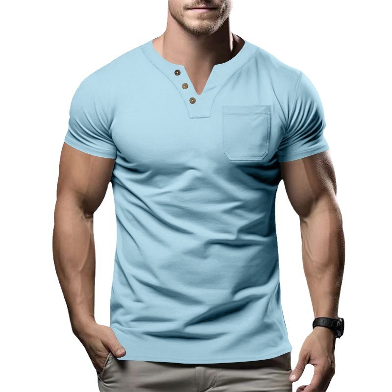 Men's Short-Sleeved Linen Cotton Casual Band Collar Shirt