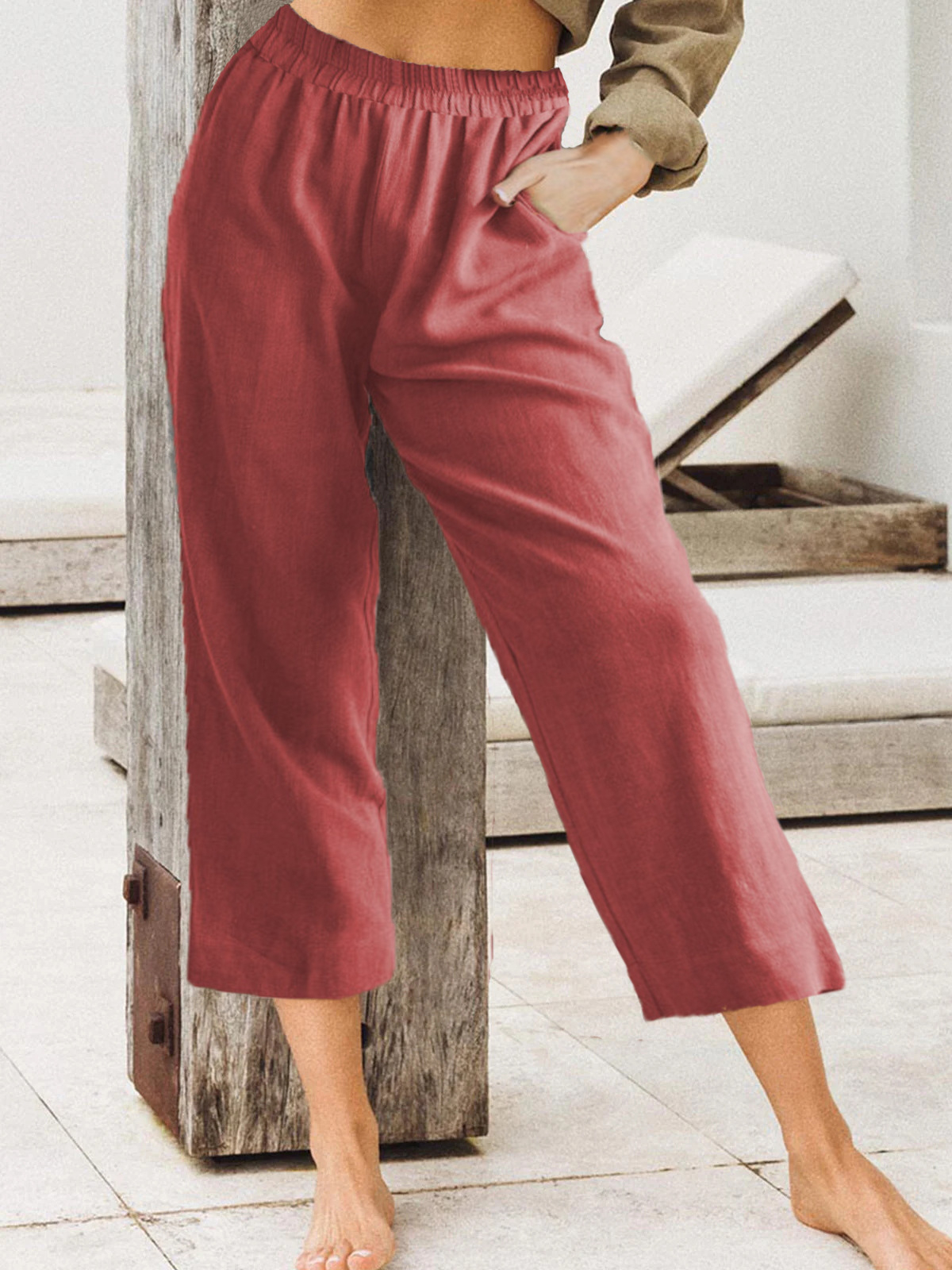 Women's casual cotton and linen three-quarter length pants