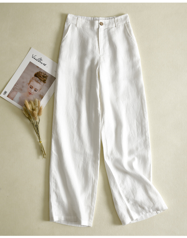 Women's Casual Linen Wide Leg Buttoned Pants