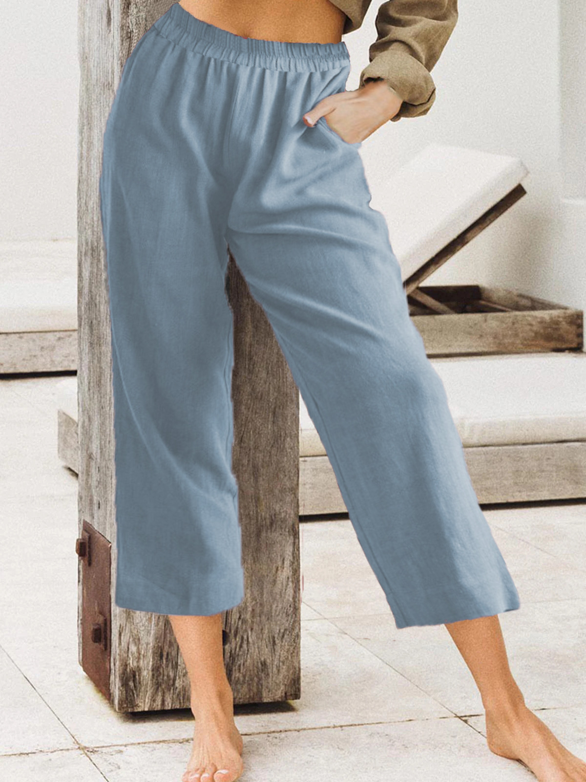 Women's casual cotton and linen three-quarter length pants
