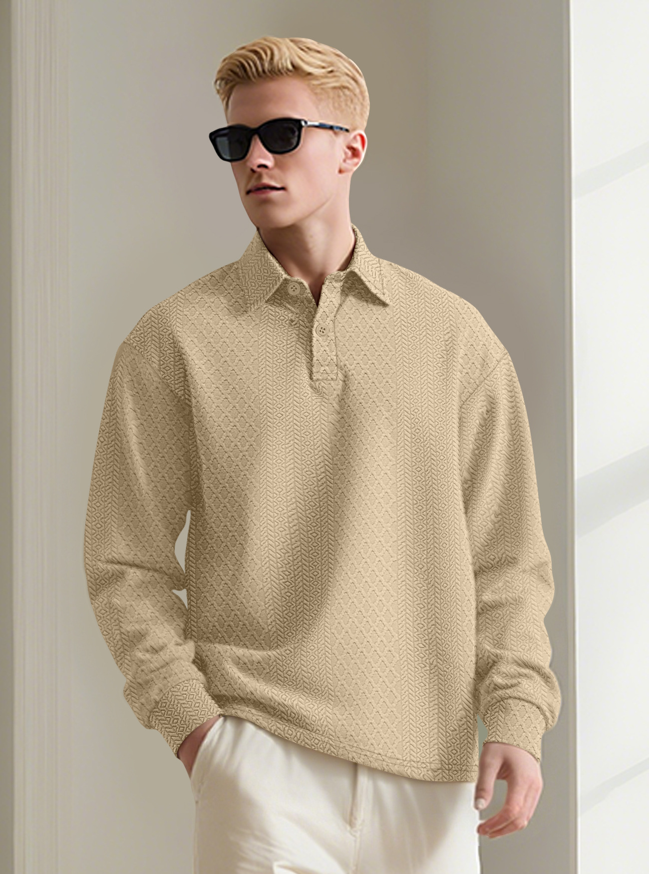 Men's Stand-up Collar Long Sleeve Casual Outdoor Sweatshirt Jacquard Knit Sweatshirt