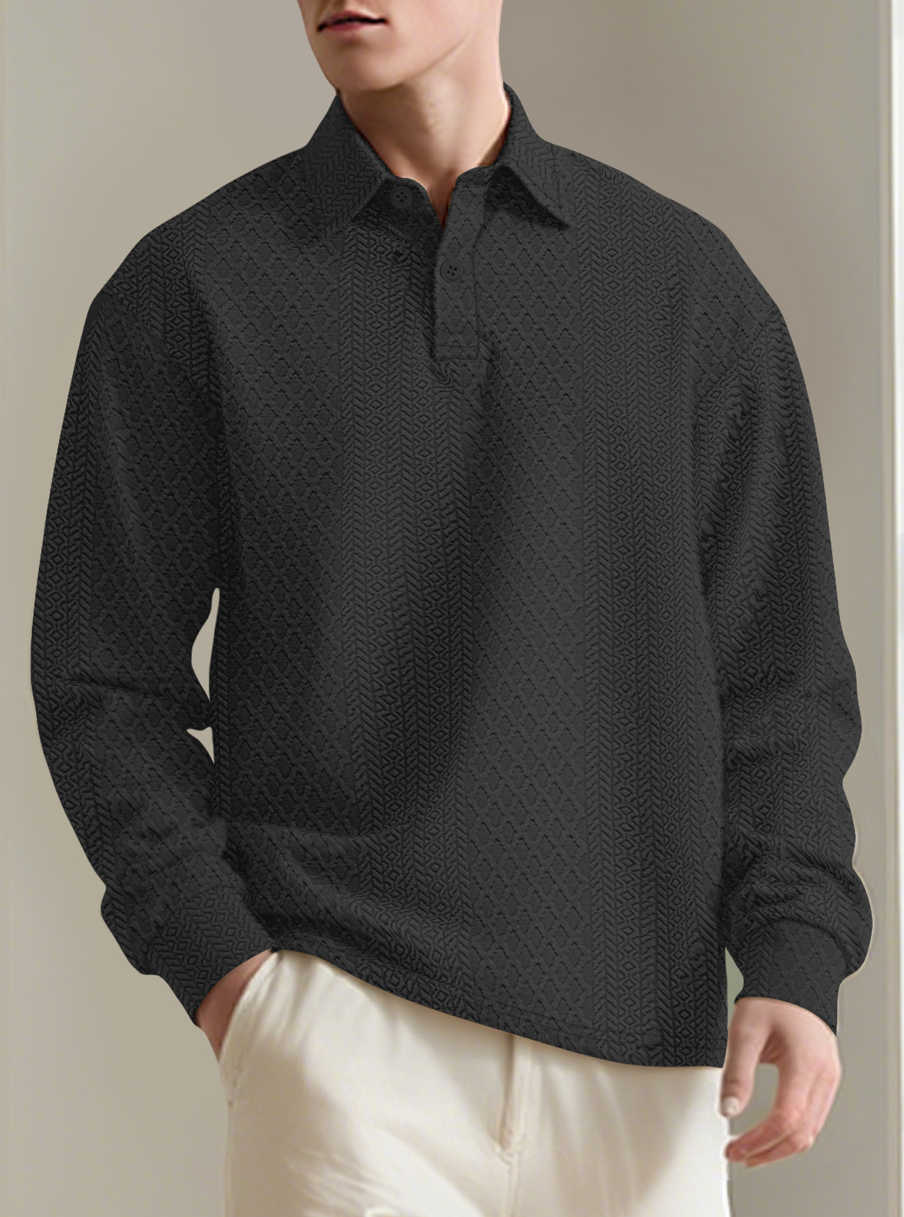 Men's Stand-up Collar Long Sleeve Casual Outdoor Sweatshirt Jacquard Knit Sweatshirt