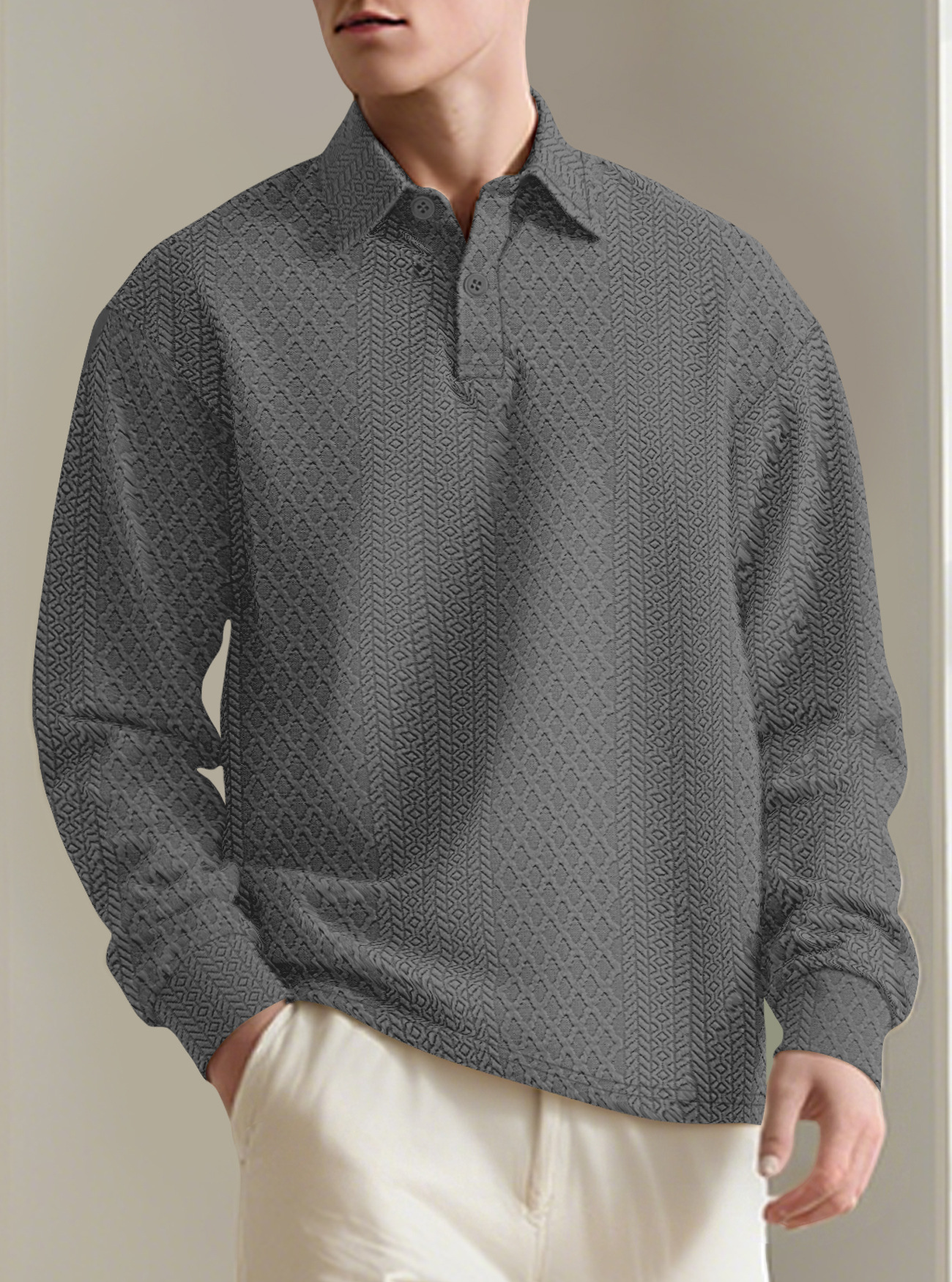 Men's Stand-up Collar Long Sleeve Casual Outdoor Sweatshirt Jacquard Knit Sweatshirt